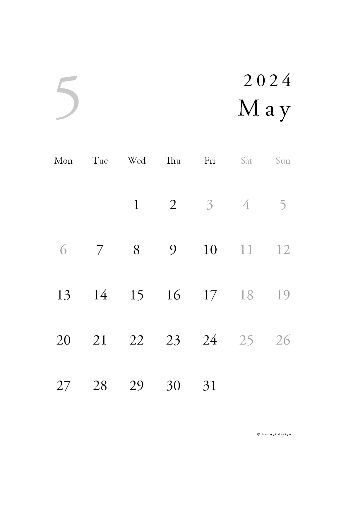 2024年5月カレンダー
