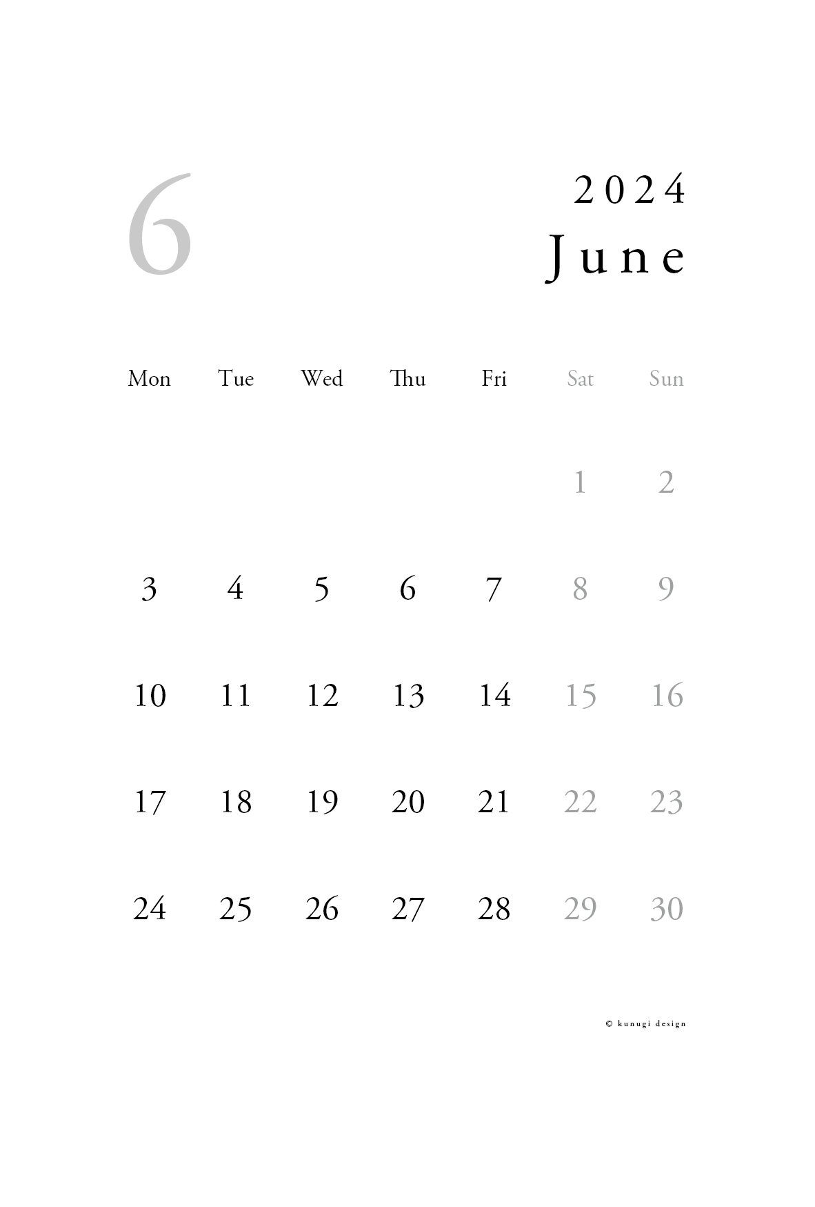 2024年6月カレンダー