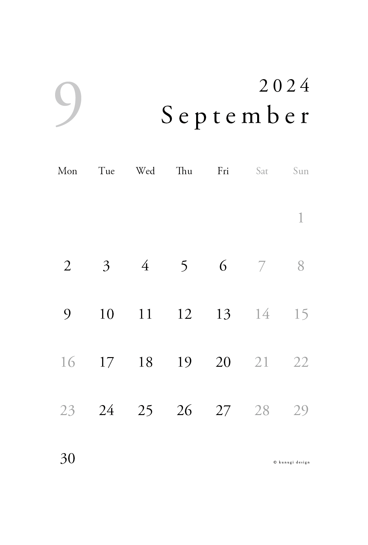 2024年9月カレンダー