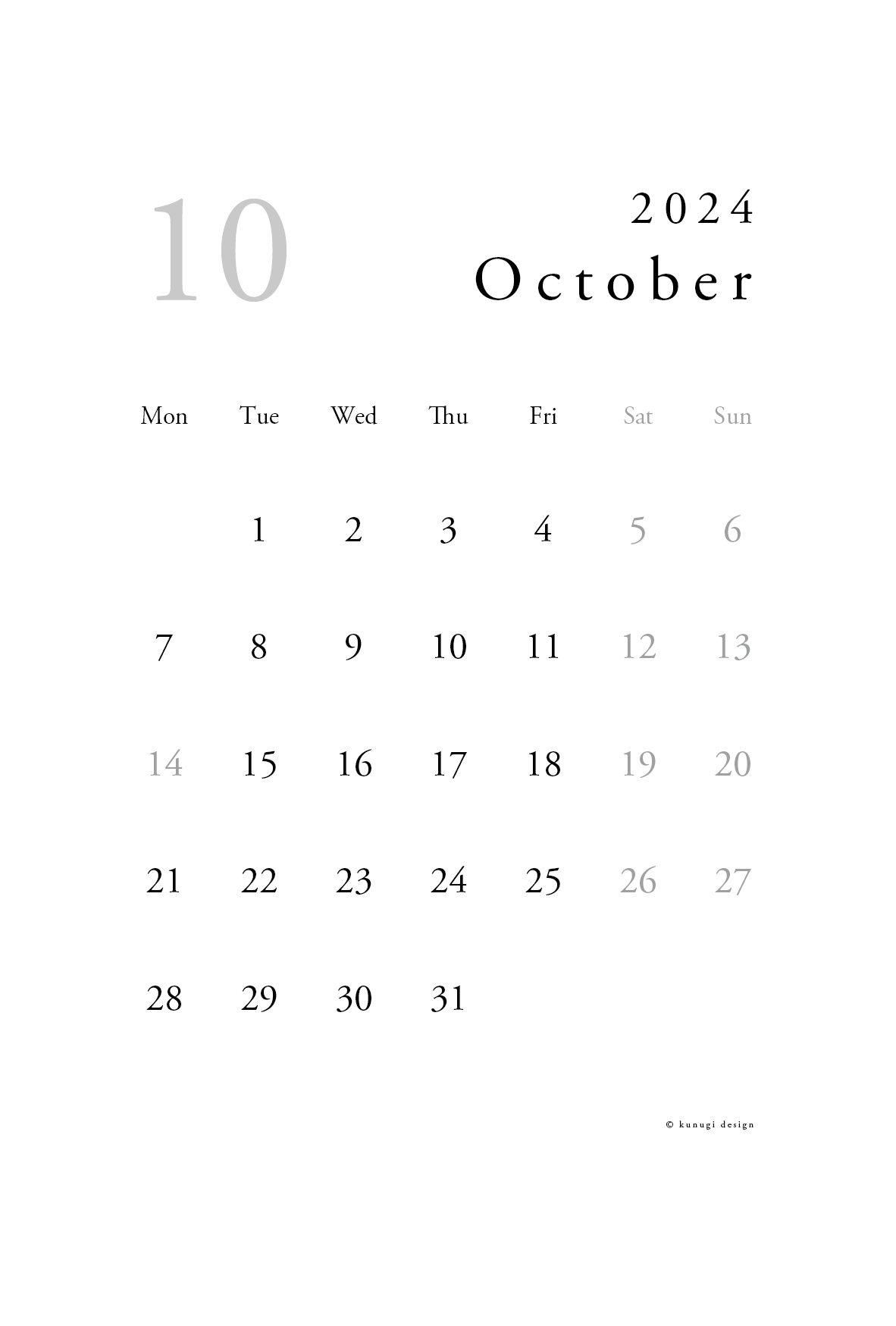 2024年10月カレンダー