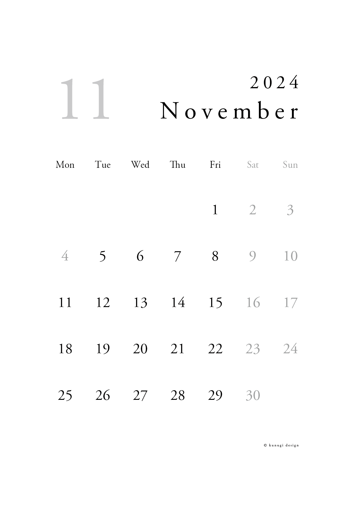 2024年11月カレンダー